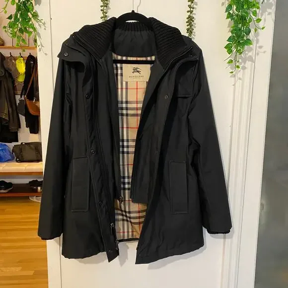 Burberry Calandra Black Coat Jacket interior Novacheck Lining Winter sz S - Picture 4 of 15